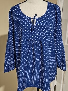 Kim Rogers Blue Polka Dot Tie-Front Tunic